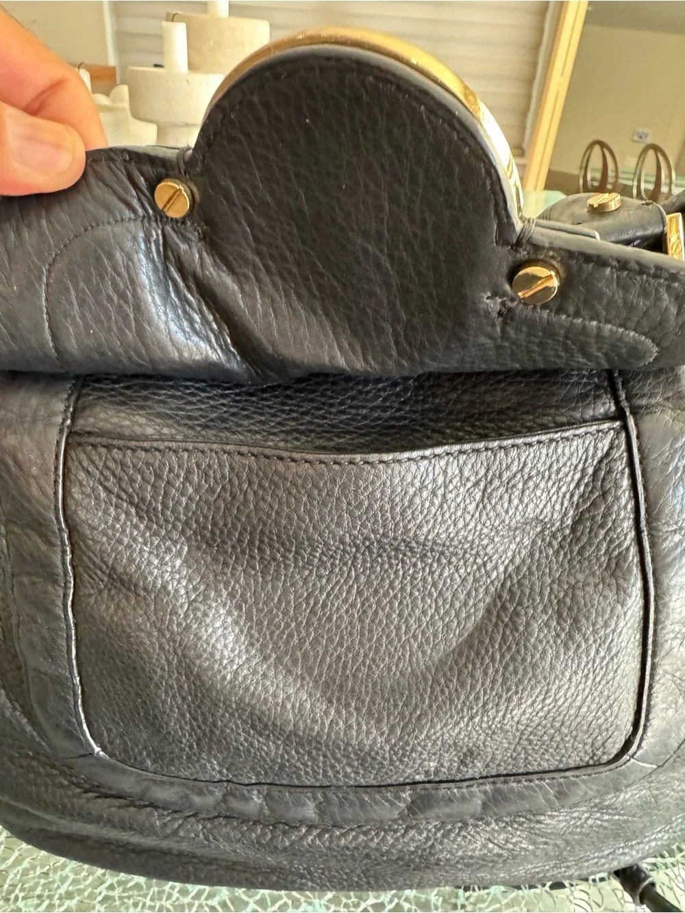 Tory Burch Black Leather Shoulder handbag with Gold Logo